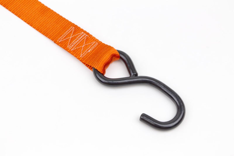 PowerTye 1.5in x 7ft Ergonomic Locking Ratchet Straps with Heavy-Duty S-Hooks - Made in USA - 1,000 lb. Working Load Limit / 3,000 lb. Breaking Strength - Orange (Pair) - Image 3